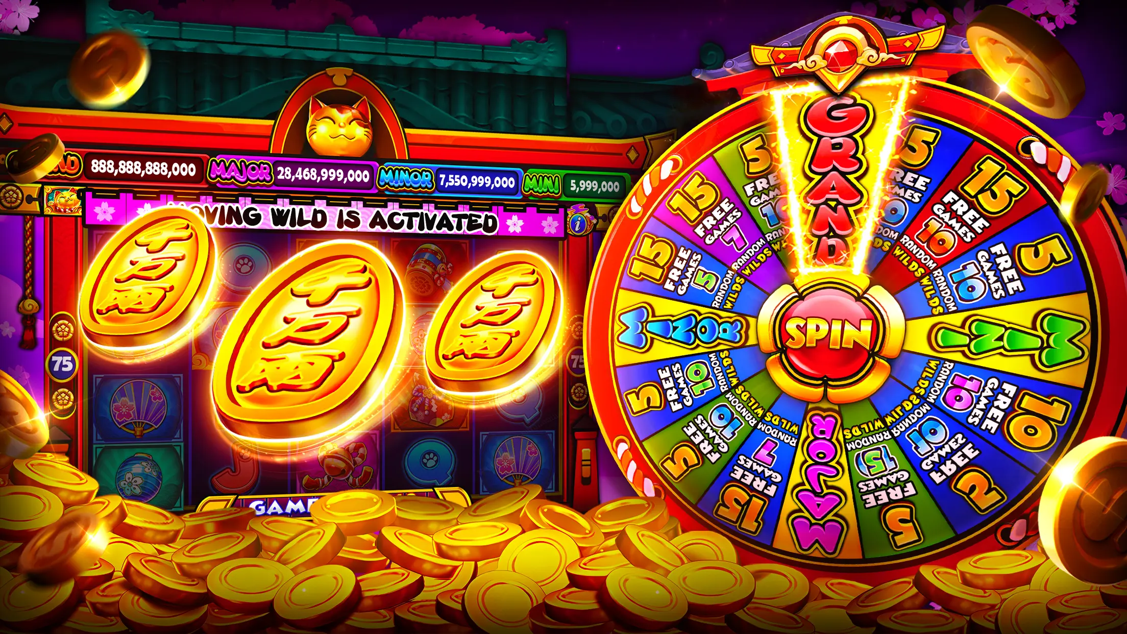 Jackpot Crush bonus wheel and virtual coin feature