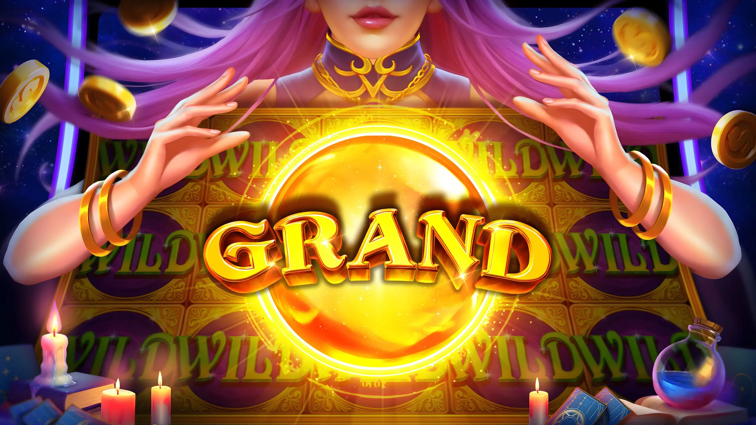 Fortune teller and glowing grand virtual reward scene